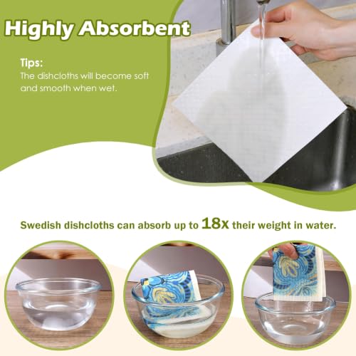 6 Pcs Swedish Paper Cloths for Kitchen, Reusable Paper Towels Washable - color: Blue Retro Floral