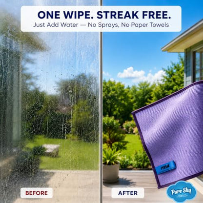 Pure Sky Window & Glass Cleaning Cloth Patented DUO-FECT Technology Streak-Free, No Chemicals, Removes Up to 99% of Bacteria with Water Only Reusable Microfiber Cleaner for Windows, Mirrors, Cars - style: Window and Glass Cloth