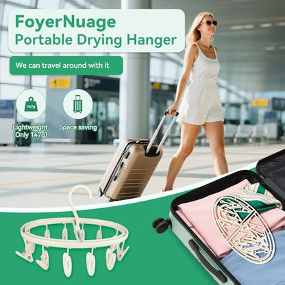 Premium Portable Travel Foldable Clothes Drying Hanger with 12 Clips, Anti-Rusty Plastic Drying Rack for Socks, Lingeries, Delicates and Baby Clothes - style: 12 Clips