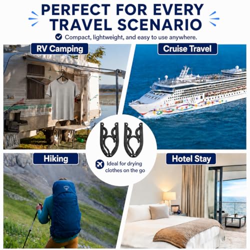 12 PCS Travel Hangers - Cruise Ship Essentials Portable Folding Clothes Hangers Travel Essentials Foldable Clothes Drying Rack for Travel (Black)