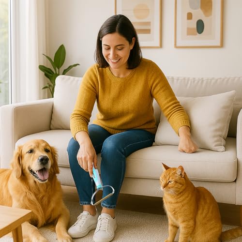 Carpet Rake for Pet Hair Removal, 3-Pack Reusable Dog & Cat Hair Remover Tool Set, Adjustable 56in Long Handle Carpet Rake + Mini Lint Brushes for Rugs, Couches, Floor Mats, Stairs, Car Seats