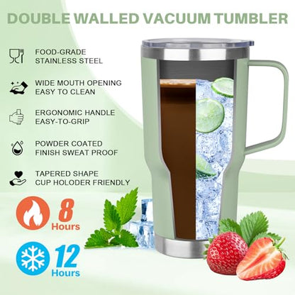 30 oz Tumbler with Handle, Stainless Steel Insulated Tumbler with Lid and Straw, Double Wall Vacuum Coffee Mug Tumbler, Insulated Coffee Thermal Cup for Cold and Hot (Matcha) - color: Matcha, size: 30 Ounces