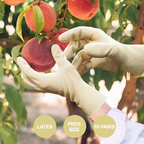 Mini Latex Gloves, 24cm, Reusable Short Rubber Gloves for Household Use, Easy On/Off, Free Size_2Colors_10 Pairs - color: Yellow