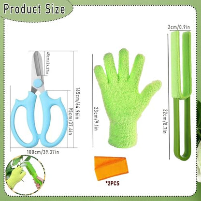 Leaf Cleaning Tongs |Microfiber Gloves for Plant Dusting Gentle Leaf Shine Comes with 2 Removable Sleeves and and 1 Garden Shear