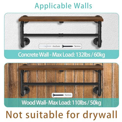 Yawinhe Industrial Pipe Clothing Rack with Shelves,Closet Rod,Rustic Brown - size: 27.55x10.23x10.23in