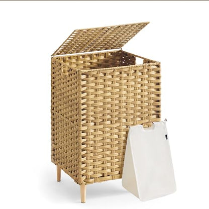 SONGMICS Laundry Hamper with Lid, PE Rattan, 25 Gallons (95 L) - color: Goose Yellow, size: 95 L (1 Basket）