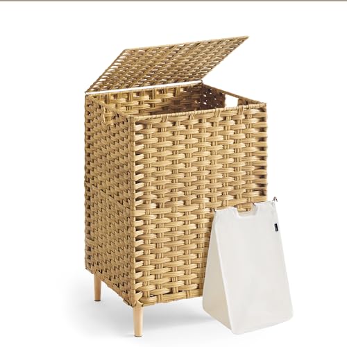 SONGMICS Laundry Hamper with Lid, PE Rattan, 25 Gallons (95 L) - color: Goose Yellow, size: 95 L (1 Basket）