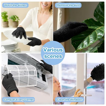 3Pcs Microfiber Dusting Mitt Gloves Microfiber Plant Cleaning Gloves, Black