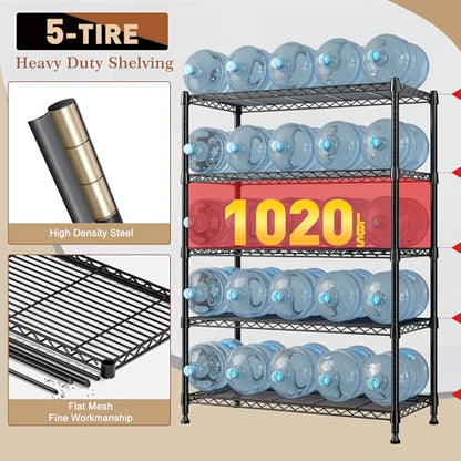 REIBII 63" H 5-Tier Heavy Duty Storage Shelves, 1020 lbs, 2-in-1 Adjustable - size: 5 Tier-14"D x 29"W x 63"H