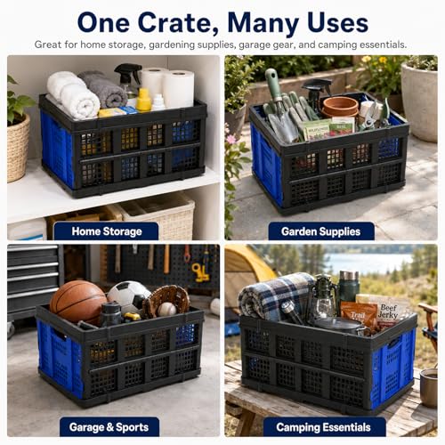 49L Collapsible Storage Crate, Stackable, Blue, 1 Pack - size: 1 Pack