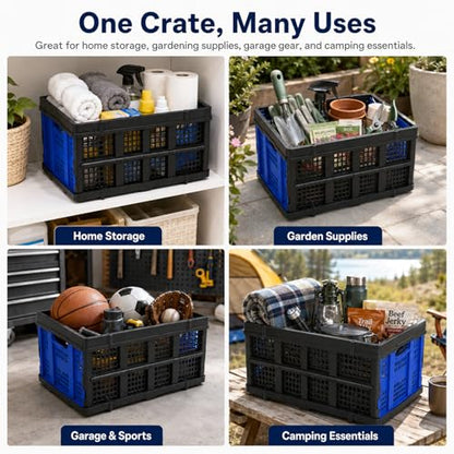 49L Collapsible Storage Crates, Stackable, Blue, 2 Pack - size: 2 Pack
