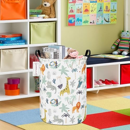 QUEENLALA Foldable Waterproof Round Fabric Laundry Basket Home, Animal - color: Round-Animal