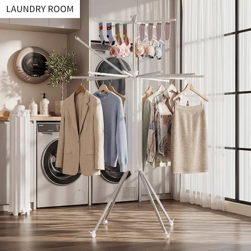 RFOUO Foldable Clothes Drying Rack Aluminum 4 Legs 16 Rods Double Layer - color: Double