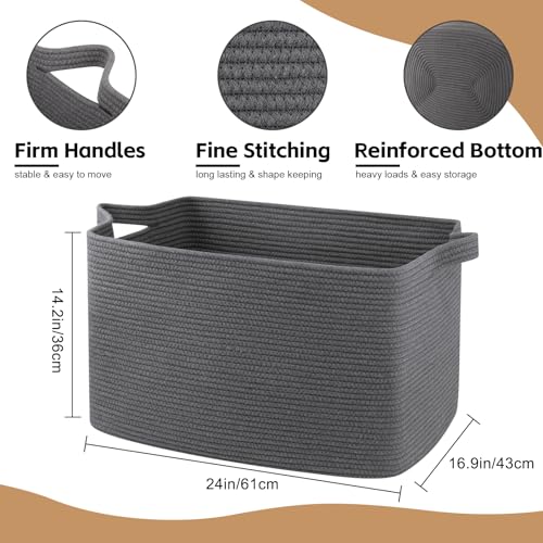 OIASKET 95L Extra Large Blanket Basket, 24" x 16.9" x 14.2" Woven Basket - color: Grey, size: 24"x16.9"x14.2"