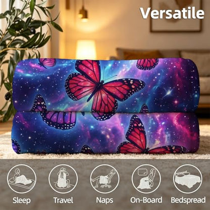 Cosmic Galaxy Butterfly Throw Blanket, Flannel Fleece 60" x 80" - color: Cosmic Galaxy Butterfly, size: 60"x80"