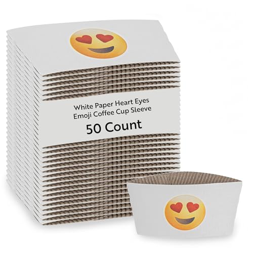 Restaurantware Coffee Cup Sleeves 50 Pack Fits 12, 16, 20 oz Coffee Cups Disposable Hot Drink Sleeves Secure Grip Heat-Resistant Jacket for Tea, and Beverages White - color: White, size: Heart Eyes