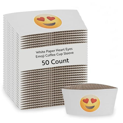 Restaurantware Coffee Cup Sleeves 50 Pack Fits 12, 16, 20 oz Coffee Cups Disposable Hot Drink Sleeves Secure Grip Heat-Resistant Jacket for Tea, and Beverages White - color: White, size: Heart Eyes