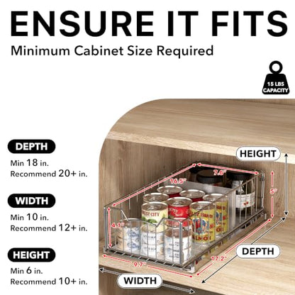 Simple Houseware Pull-Out Cabinet Sliding Basket, 17.2Dx9.7Wx5H, Chrome - color: Chrome