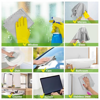 HOMEXCEL Glass Cleaning Cloths 6 PK, Lint Free Towel for Windows, Grey - color: Grey