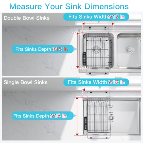 JASIWAY Gray Dish Drying Rack in Sink, Dish Drainer with Utensil Holder - color: Dark Gray, size: For 12"-30"w Sink