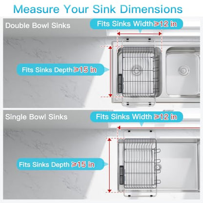 JASIWAY Gray Dish Drying Rack in Sink, Dish Drainer with Utensil Holder - color: Dark Gray, size: For 12"-30"w Sink
