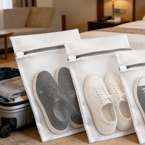 Laundry Bags Mesh Wash Bags for Delicates, 3Pcs 12"x16" honeycomb mesh fine Storage Bag, sturdy smooth zipper, suitable for shirts, underwear, bras, shoes (3)