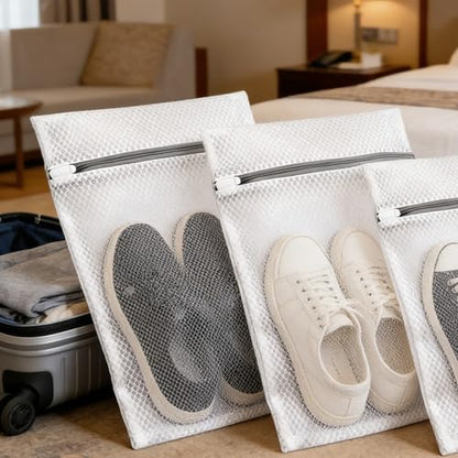 Laundry Bags Mesh Wash Bags for Delicates, 3Pcs 12"x16" honeycomb mesh fine Storage Bag, sturdy smooth zipper, suitable for shirts, underwear, bras, shoes (3)