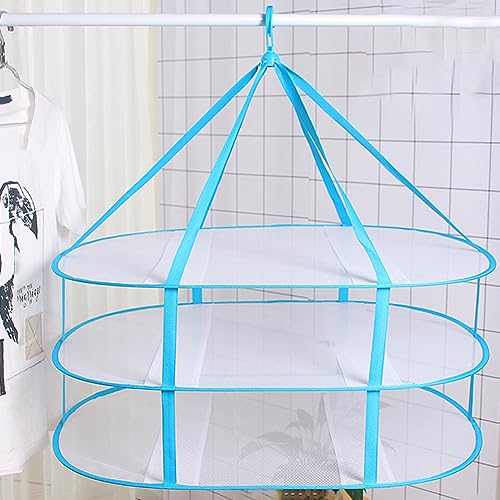 2-3 Tier Folded Mesh Clothes Drying Rack, Stackable Sweater Drying Rack, Portable Hanging Laundry Racks with Fixing Band for T-Shirt, Swimsuit, Underwear(Color:3 Tier) - color: 3 Tier
