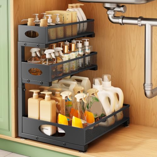 Kitstorack Under Sink Organizer 3-Tier Slide Out Drawer 1-Pack Black - color: Black, size: 1-Pack