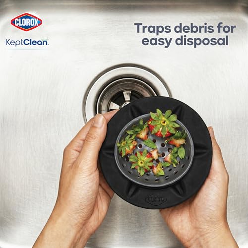 Clorox KeptClean™ WaterGuard Sink Strainer – 2 Pack, Charcoal - Elevated Drain Protector with Open-Flow Ribbed Design for Kitchen Sink Drainage & Food Debris Collection - color: Charcoal