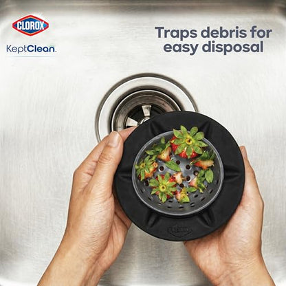 Clorox KeptClean™ WaterGuard Sink Strainer – 2 Pack, Charcoal - Elevated Drain Protector with Open-Flow Ribbed Design for Kitchen Sink Drainage & Food Debris Collection - color: Charcoal