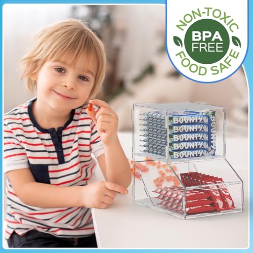 Acrylic Laundry Pods Organizer with 2 Lids - Multi-Purpose Dispenser for Dishwasher Pods, Detergent Powder, Dryer Balls & Snacks | Wall Mount or Desktop Storage