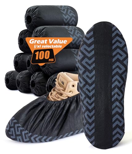 X-Large 100 Pcs Shoe Covers Disposable Non-Slip, Breathable Shoe Covers for Indoors, Slip-resistant, Durable, Non-Woven Booties for Shoes Covers,Stretchable Fits Up To13 US Men,Black - color: Black, size: 100 Pack(XL)
