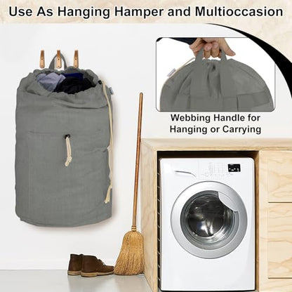 Laundry Bag Backpack, Canvas Laundry Bag with Straps & Drawstring, Grey XL - color: Grey, size: X-Large