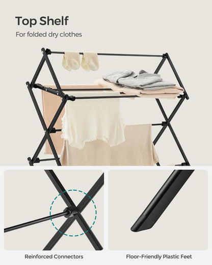 SONGMICS Foldable Clothes Drying Rack, 29.5 x 14.6 x 53.1 Inches - color: Black, size: 29.5" W