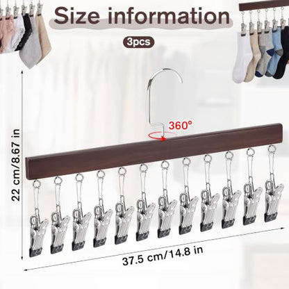 3 PCS Closet Organizer with 12 Clips, Space Saving Legging Hanger 360° Rotating Metal Clip with Silicone Lining Hanger with Clips for Short Skirts,Socks,Bras, Shorts, Underwear, Ties