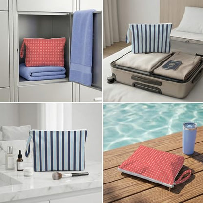 Fokongna 2 Pack Reusable Waterproof Wet Bag, Dry Wet Separation Storage Pouch for Travel Gym Beach Pool Swimsuits Toiletries Laundry Organizer - color: Summer Stripe & Polka Dot Set 02