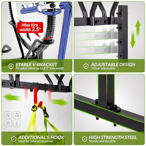 Sttoraboks 2 Bikes Floor Stand,Adjustable Bicycle Parking Rack with Hook for Garage/Indoor/Outdoor,Metal Cycle Storage Organizer Rack for Road Bikes - size: 2 Bikes