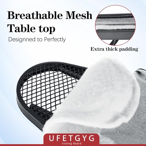 UFETGYG Ironing Board, Metal Panel Iron Board |43" X 13" W/with Iron Rest | Full Metal Construction| Height Adjustable | Heat & Scorch Resistant Fabric | Anti-Skid Feet | Heavy Duty| Easy to Fold - color: Black