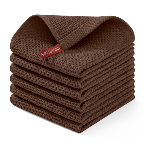 Homaxy 100% Cotton Waffle Weave Kitchen Dish Cloths 6-Pack, Coffee - color: Coffee, size: 12 X 12 - 6 Pack