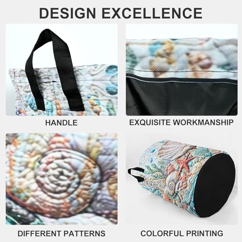 Beach Laundry Basket Foldable Oxford Laundry Hamper With Handle For Room Bathroom Bedroom - color: Beach