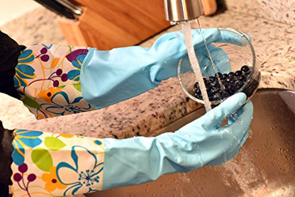 Finnhomy Household Gloves Latex free cleaning Gloves with soft fiber lining extra long cuff 15" and Vinyl Textured Grip 2 PairSmall, Mixed - color: Pink/Blue, size: Small (Pack of 2)