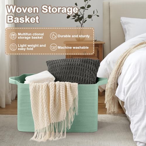 OIASKET 95L Extra Large Blanket Basket, 24" x 16.9" x 14.2" Woven Basket - color: Green, size: 24"x16.9"x14.2"