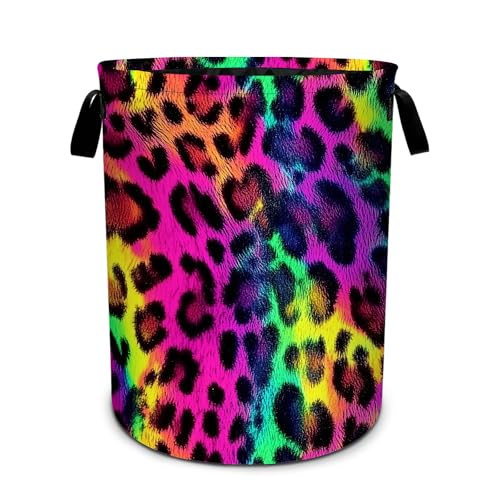 Leopard Laundry Basket Foldable Laundry Hamper With Handles Clothes Storage Bucket Organizer Laundry Bag For Bedroom Bathroom Laundry Storage 19.6 x 15.7 - color: Leopard