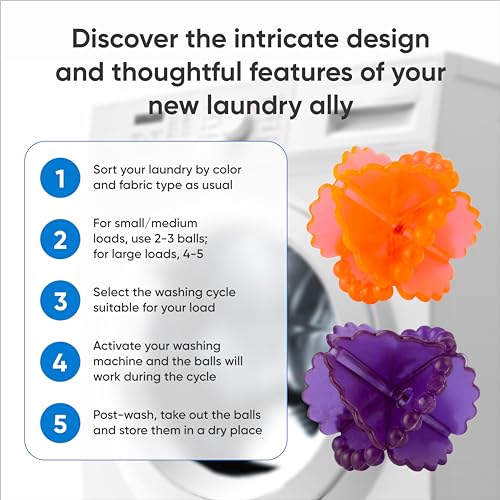Laundry Balls for Washing Machine 6 Pcs - Plastic Agitator Balls for Washing Machine - Tangle Free Washer Balls for Cleaning Better - Colorful Reusable Laundry Scrubbing Balls