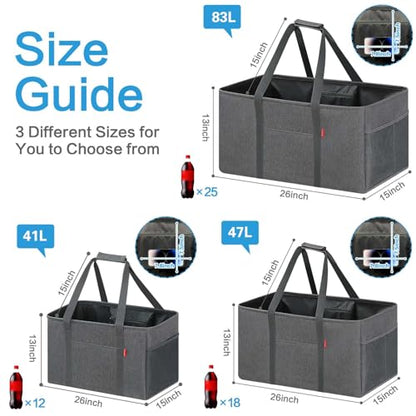 LHZK Standing Extra Large Utility Tote Bag with Metal Wire Frame and the Sides Rinforced, Extra Large Tote Bag with Handle, Reusable Grocery Bags Foldable, Beach Bag, Car Tote (Grey) - color: Dark Gray, size: 22.5''x10.5''x12''-1 Pack