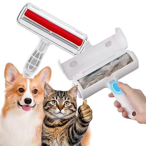 Reusable Pet Hair Remover Roller – Dog & Cat Fur Lint Cleaner for Sofa, Carpet, Bed & Car Seats – No Adhesive Required (White/Red) - color: White/Red