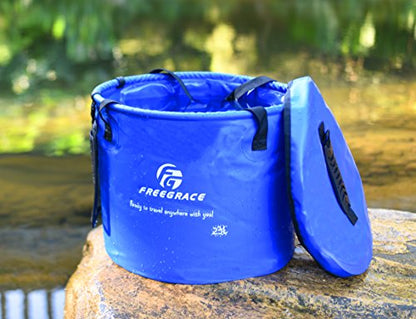 Freegrace Collapsible Water Bucket with Lid 16L Portable Camping Wash Basin - color: Navy Blue, size: 16L