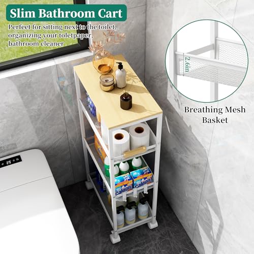 4-Tier Slim Utility Rolling Laundry Cart with Wheels, Easy to Assemble - color: White, size: 9.1''