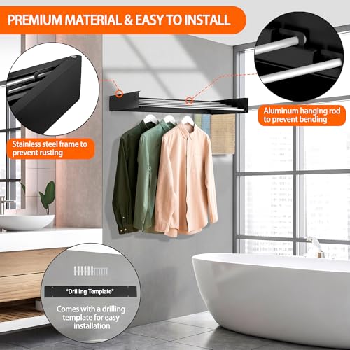 FOCHIER F Laundry Drying Rack Wall Mounted Clothes Drying Rack Black,23.6" - color: Black, size: 23.6"